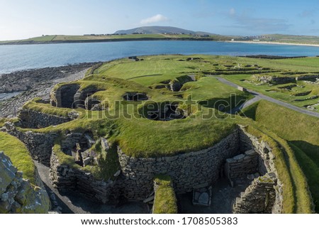 Jarlshof Prehistoric Archaeological Site with Wheelhouse in Shetland, Scotland Royalty-Free Stock Photo #1708505383