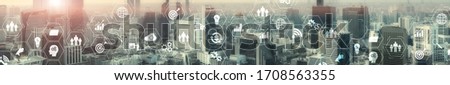 Website banner city skyline business finance technology concept.