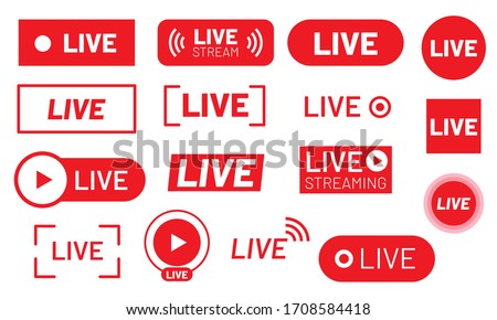 Live stream icon set. Red signs of live streaming, broadcasting, online video.  Royalty-Free Stock Photo #1708584418