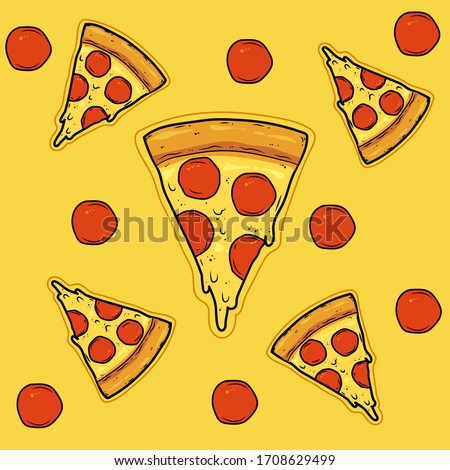 Sliced pizza with cheese and sausage. High quality vector illustration.