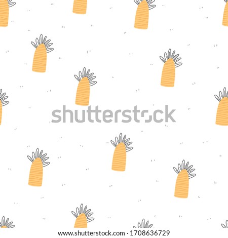 seamless pattern with cartoon palm trees, decor elements. Colorful vector flat style for kids. hand drawing. baby design for fabric, print, wrapper, textile