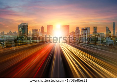 skyline road to city, Abstract background For business Graphic design illustration for banner background, light speed line