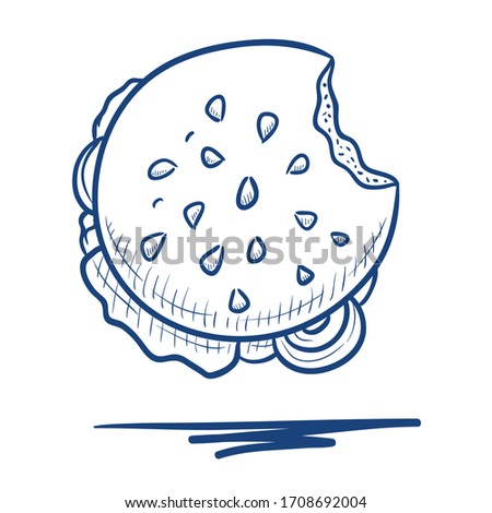 Bitten burger. Fast food, junk food. Hand drawn vector illustration.