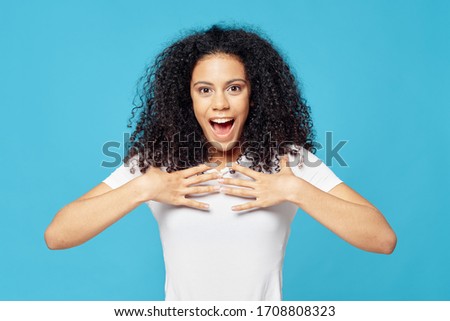 Woman curls emotions Delight model