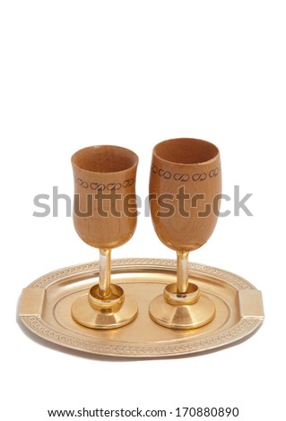 Picture of two wedding retro-styled wineglasses