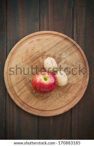 Apple on the wood table