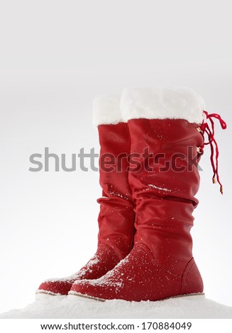 Red snow boots on a white background