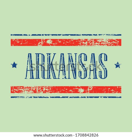 American Arkansas state text design. Grunge texture with red and blue colors / stars. United States of America USA theme.