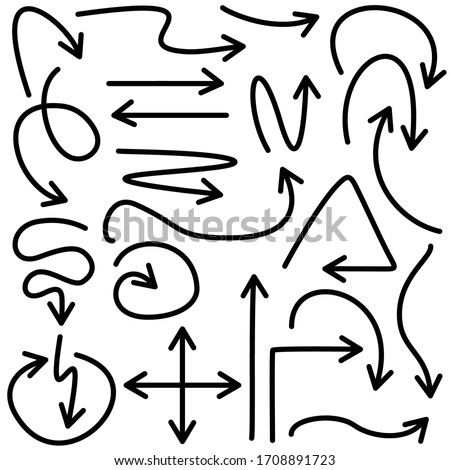 Set of arrow vectors drawn by hand on a white background. Vector illustration of element design.