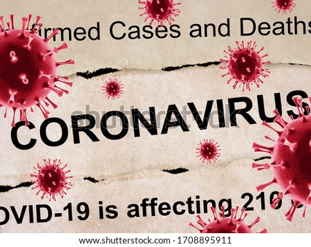 Novel coronavirus breaking news headline clippings from various newspapers Royalty-Free Stock Photo #1708895911