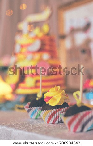 Holiday. Colorful candy bar with cakes.