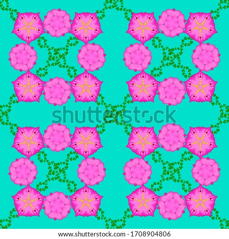 Watercolor seamless pattern with flowers. Trendy print in magenta, blue and pink colors. Beautiful pattern for decoration and design. Exquisite pattern, watercolor sketch with flowers, vintage style.