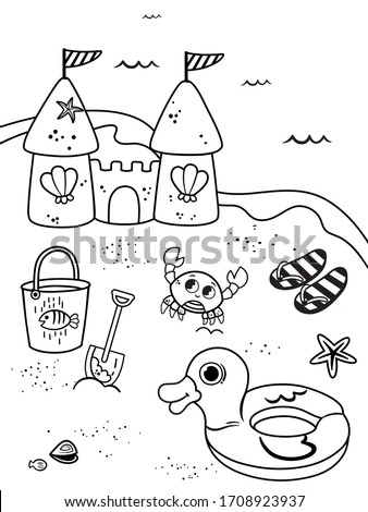 Coloring Page For Kids In Beach Theme. Vector Illustration.