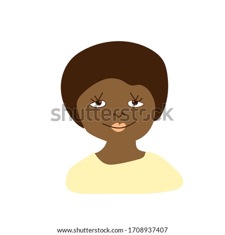 Vector portrait of a little girl in flat style. Illustration of a child of African race appearance by doodle.For child protection day.Design for coloring,packaging,web,children's games,cards,print.
