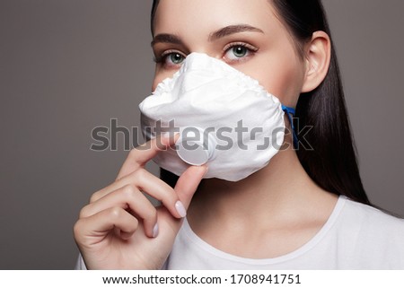 Young Woman in Mask. Epidemic concept. Covid-19. medical masked beautiful girl