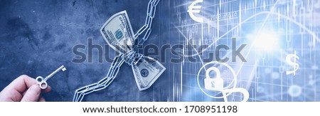 Business concept. The depreciation of national currency. Hundred dollar bill. Inflation and stagnation. Tighten the hundred dollar bill with a measuring chain.