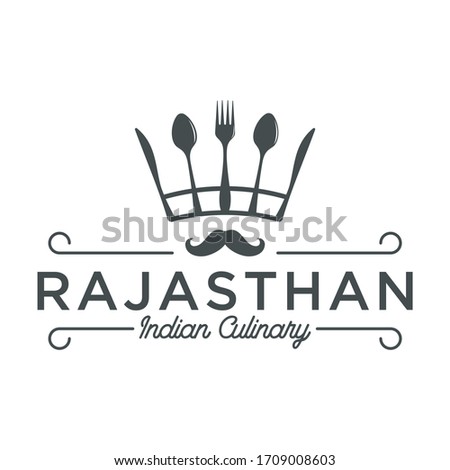 Restaurant Logo, Crown Fork Mustache Indian Food Restaurant Logo Design