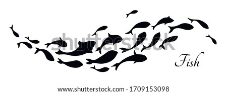 Black flock fish. School of fish. Logo template design. Vector illustration. Royalty-Free Stock Photo #1709153098