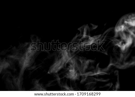 Overlay of white soft smooth smoke steam natural swirl wave from water. Effect backgrounds on isolated solid black wallpaper use for abstract pollution, wildfire, vapor, dry ice, hot food soup, mist