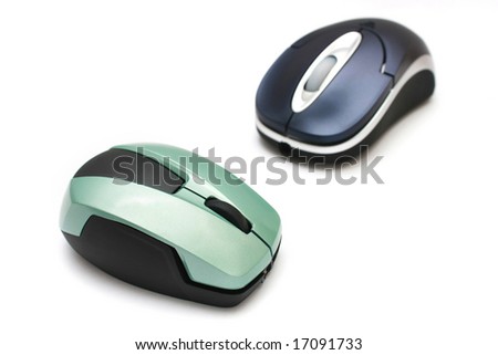 Two wireless mouse isolated on white background.