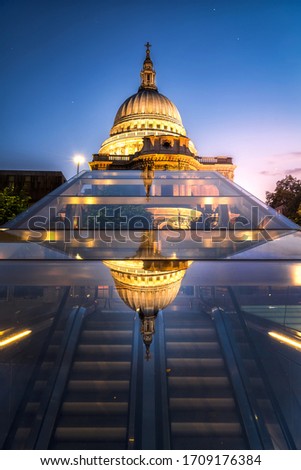 St Paul's cathedral reflected in a piece of glass In London at twilight