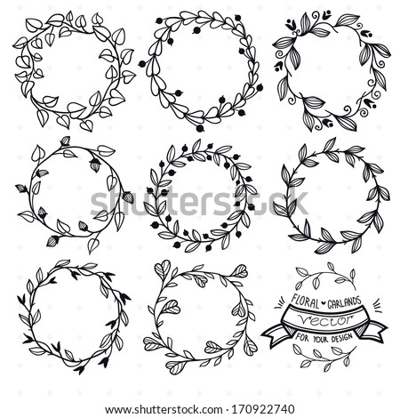 vector set of hand drawn floral frames 