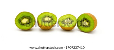 Close up half kiwi fruit isolated on white background.