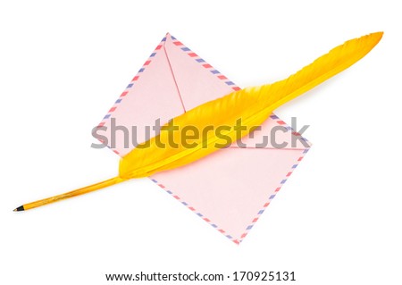 Letter and feathe isolated on the white