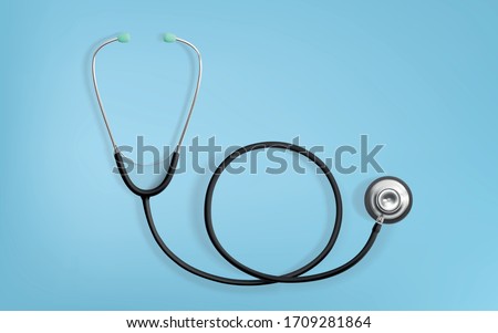 Stethoscope Medical, Stethoscope Equipment, Medicine Equipment on Blue background. Realistic 3D Vector Illustration. Royalty-Free Stock Photo #1709281864