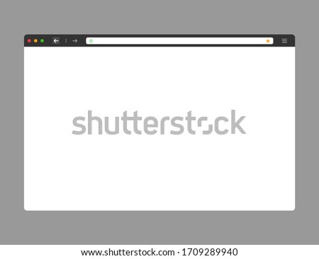 Web browser mockup in dark modern flat design. Website page of computer with green lock and favorites icon. Isolated internet template of browser. Vector EPS 10. Royalty-Free Stock Photo #1709289940