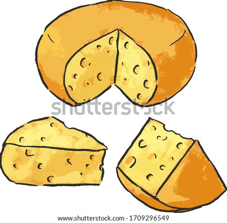 Set illustration with cheese, emmental, parmesan, gruyere, pecorino