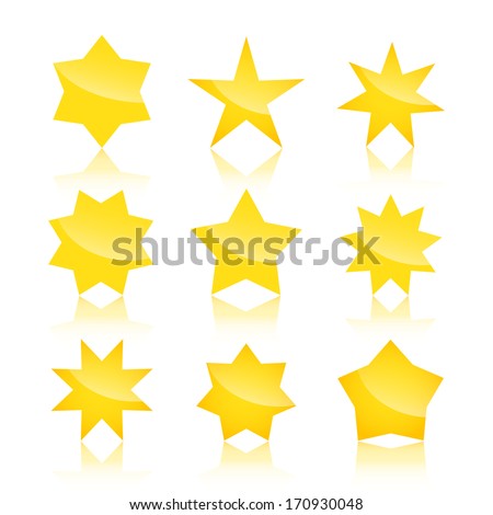 vector set of star icons, logos with reflection