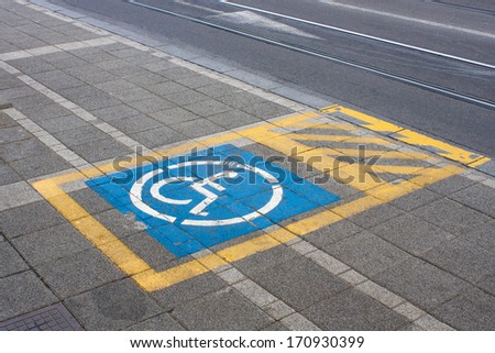 Sign for the bus stop for disabled people