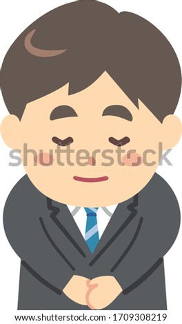 Illustration of a young man in a suit bowing
