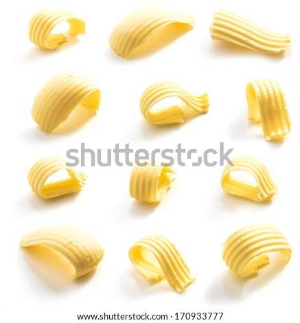Butter curl isolated on white background. Clipping path included. Royalty-Free Stock Photo #170933777