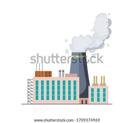 Factory or power plant flat design of vector illustration. Manufactory industrial building. Nuclear Power Station.