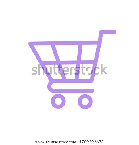 An icon of a shopping trolley isolated on the white background. Purple trolley icon could be used for the website, banner or ad.