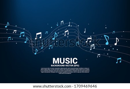 Vector music melody note dancing flow . Concept background for song and concert theme.