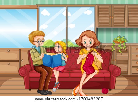 Happy family staying at home illustration