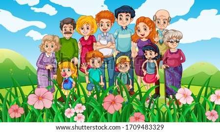 Happy family at the park illustration