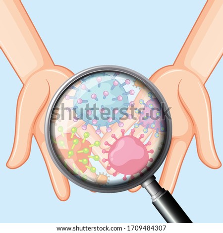 Virus cells on human hands illustration