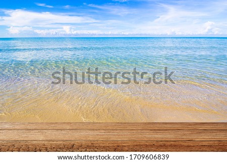 wooden platform beside tropical beach at Koh Chang island,sea of Thailand