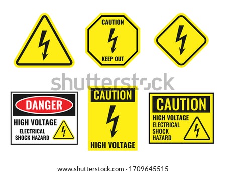 high voltage sign set, danger of electricity icons Royalty-Free Stock Photo #1709645515