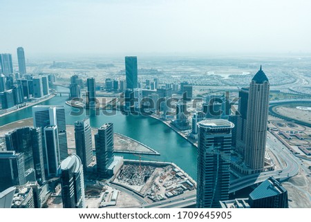 DUBAI, UA Modern skyscrapers in Dubai emirate and city . United Arab Emirates.