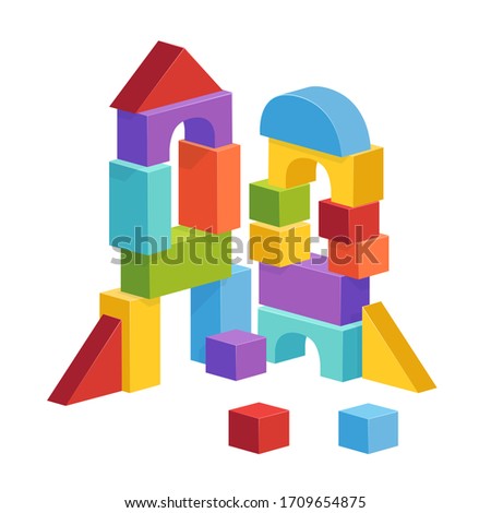 Pyramid built from children's cubes. Toy castle for children's play Royalty-Free Stock Photo #1709654875