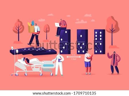 Social Distancing Concept. People Keep Distance in Public Society to Protect from Covid-19 Coronavirus Outbreak Spreading. Characters Protect from Virus Pathogens. Cartoon People Vector Illustration