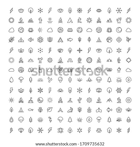 Nature set line icons in flat design with elements for web site design and mobile apps.  Collection modern infographic logo and symbol. Nature vector line pictogram