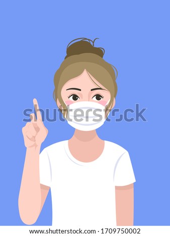 woman wears mask, health care concept, protect herself from smoke, virus, bacteria etc. vector, illustation isolate on blue backgroud.