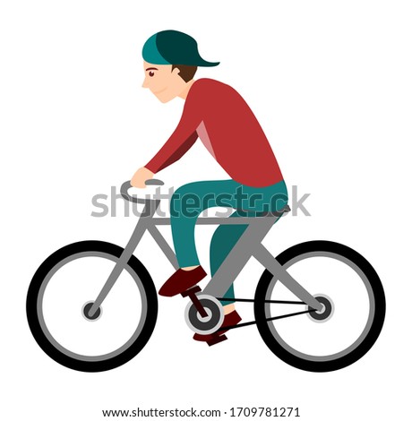 Person riding on bikecycle line art vector design.Flat man character riding bicycle.