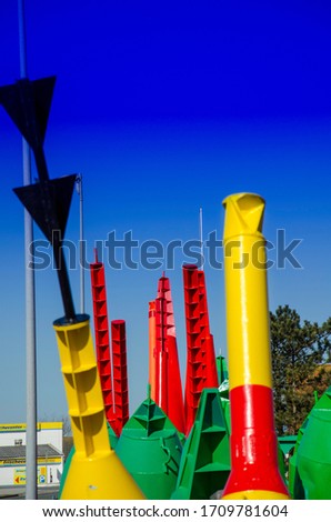 colorful buoys are waiting to be used